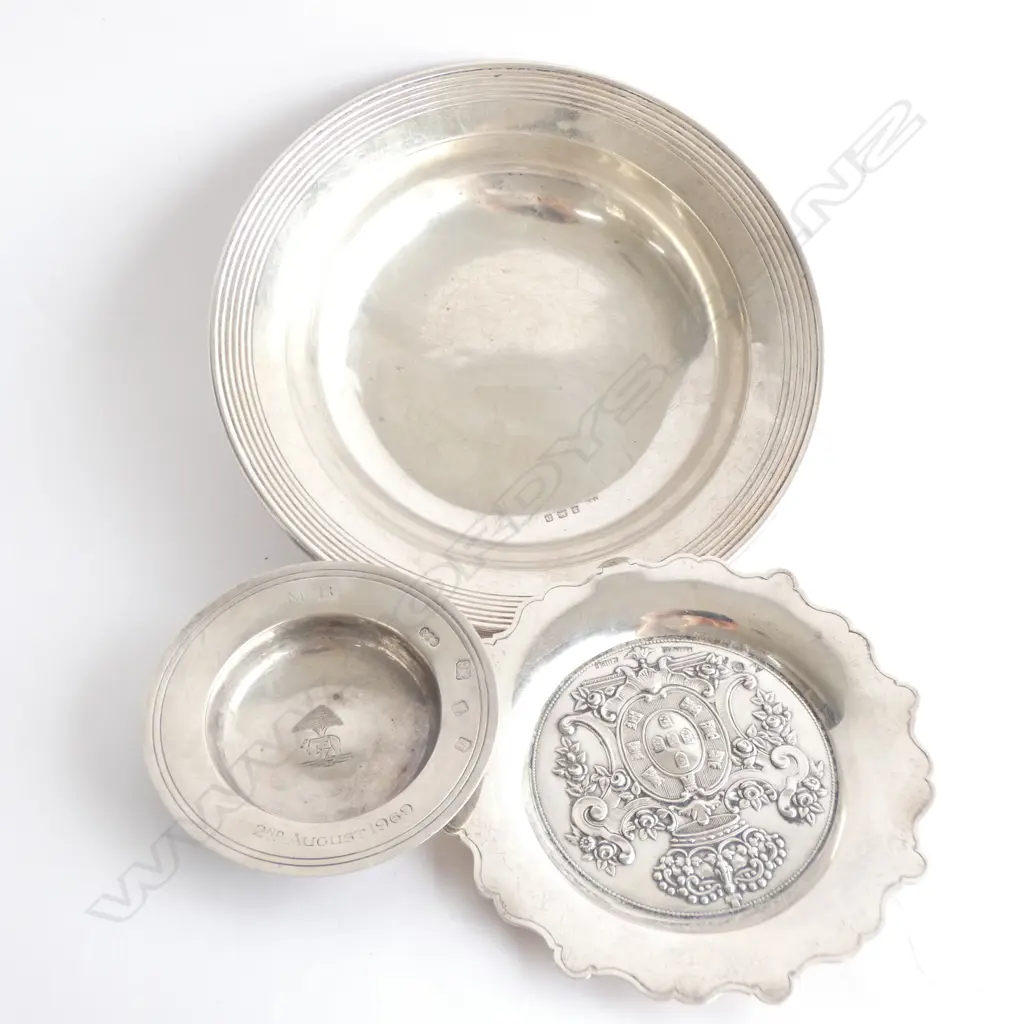 SILVER BOWL 165MM DIA B'HAM 1912, + DISH LONDON 1968 + SPANISH SILVER? PIN DISH Image 1++