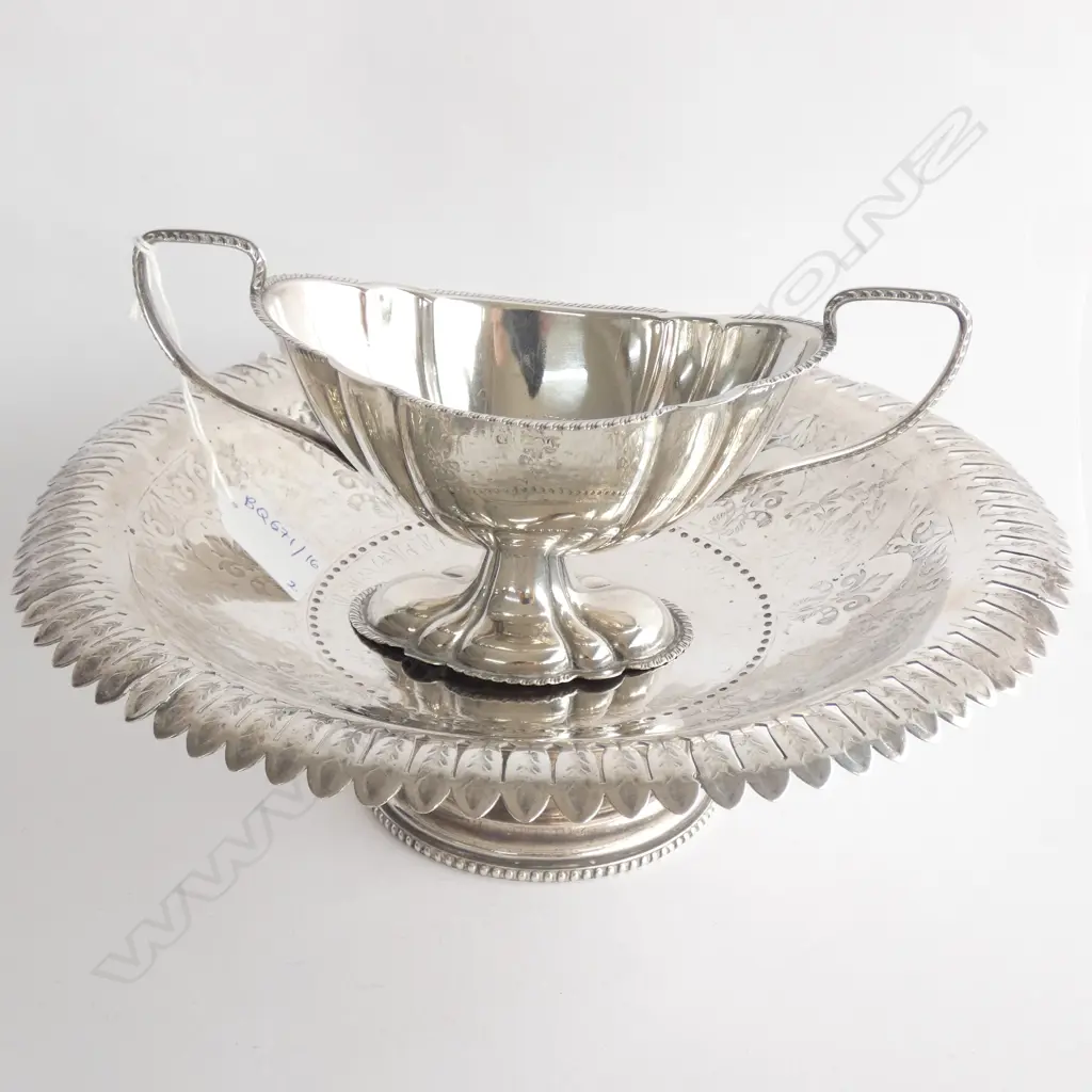 SILVER PLATE TRAY 275MM DIA + FOOTED BOWL Image 1++