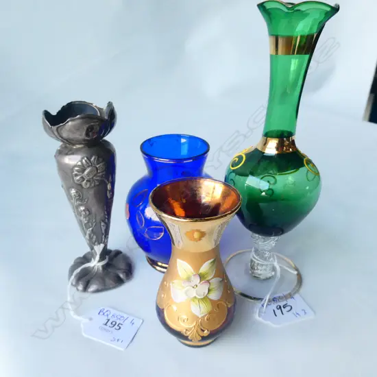 3 VENETIAN GLASS VASES H. 180MM + STG SILVER VASE 32 GRAMS