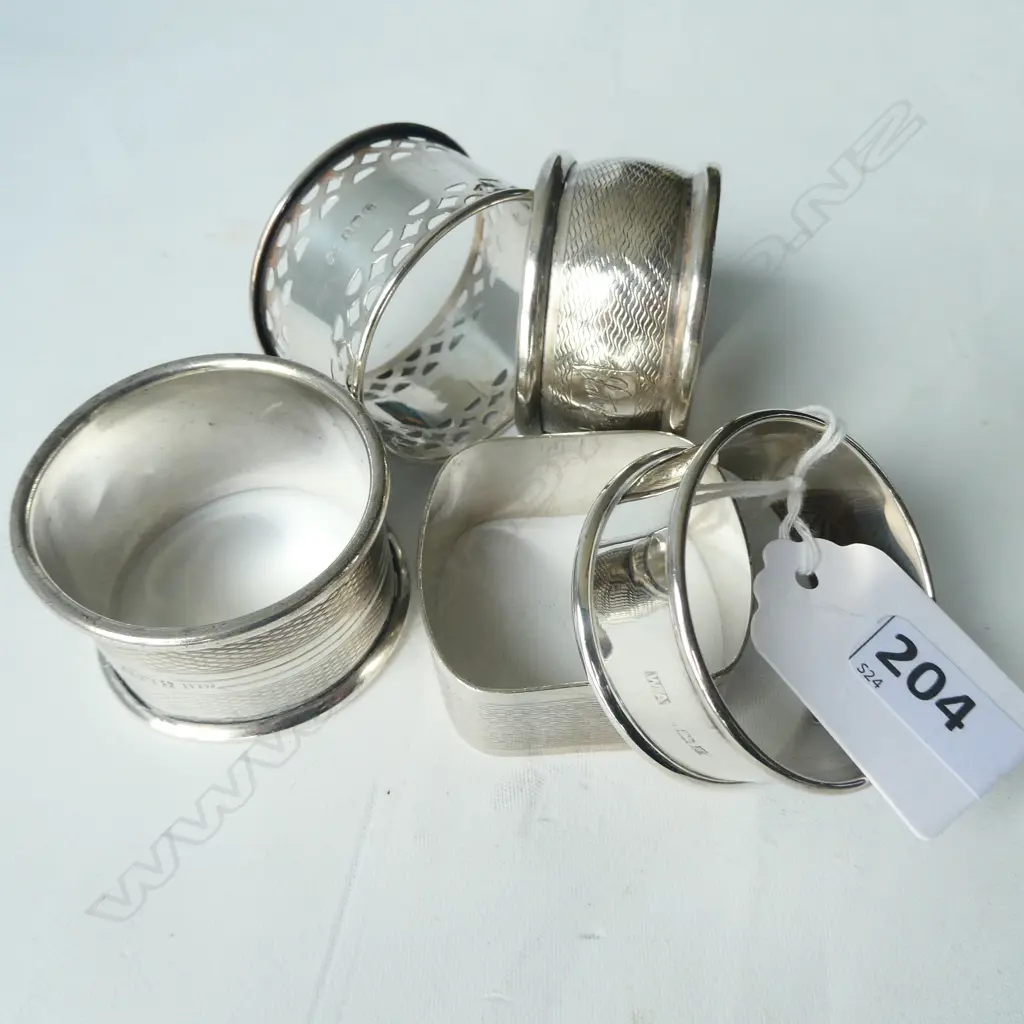 5 STG SILVER NAPKIN RINGS - B'HAM 70 GRAMS Image 1++