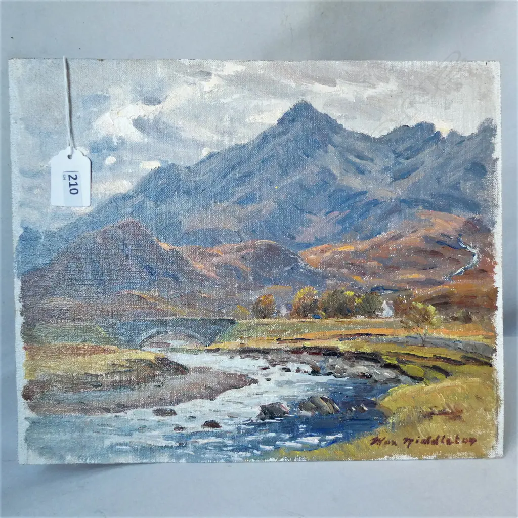 ALEX MIDDLETON 'ROCKY STREAM ISLE OF SKYE' UNFRAMED OIL ON BOARD 1975 250 X 305MM Image 1++