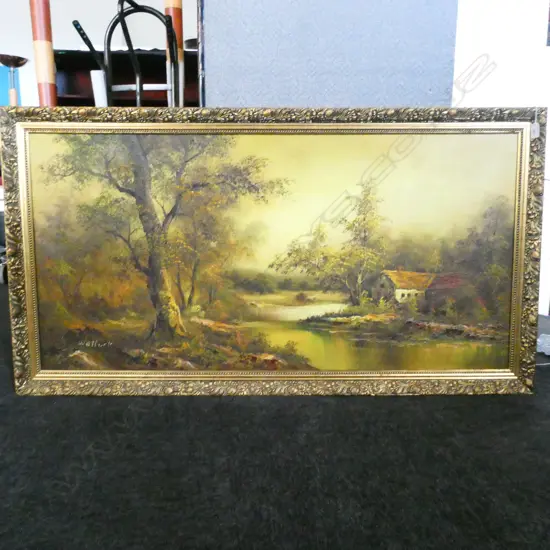 LARGE GILT FRAMED OIL SIGNED 590 X 1195MM
