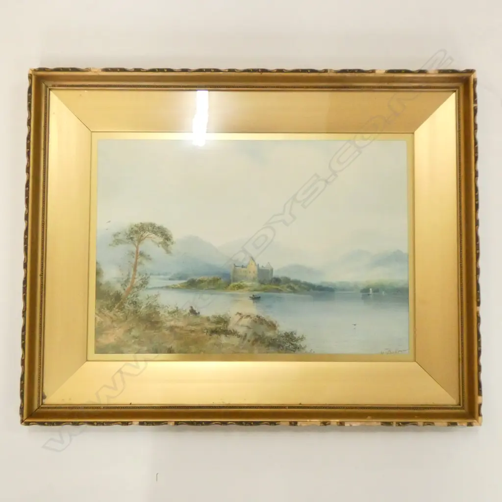 W.BAKER 19THC W/COLOUR SCOTTISH LAKE SCENE 380 X 490 MM Image 1++