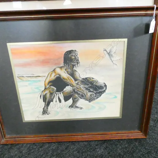 P. PEYROUX INK & W/C POINTILLIST SKETCH (COOK ISLANDS?) 260 x 340mm
