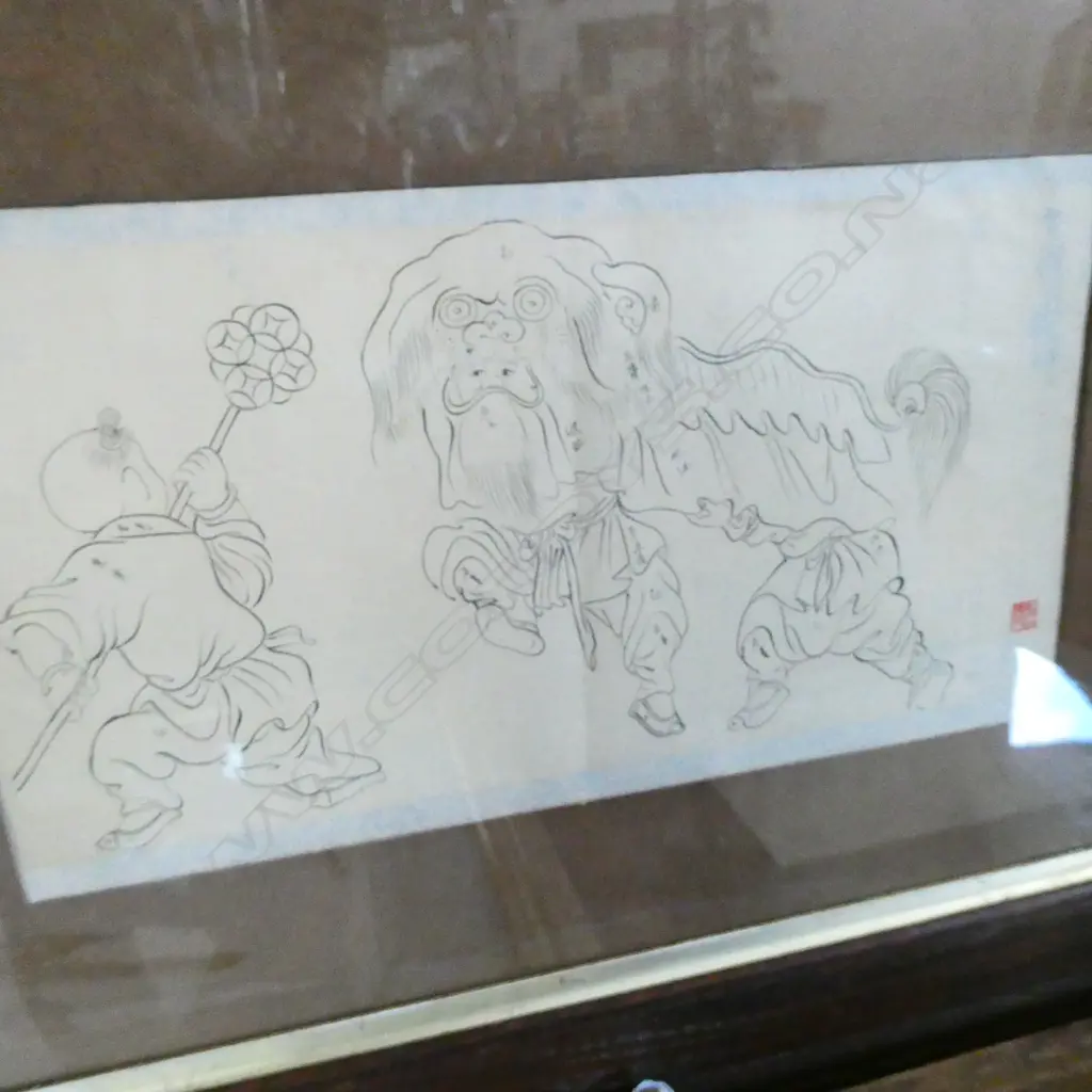 ORIENTAL PRINT IN OAK FRAME + BIRD W/C 295 X 320MM + ASIAN PRINT Image 1++