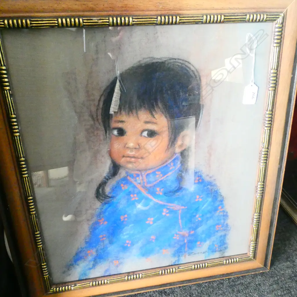 KRISTEN ZAMBUCKA (b.1941-) PASTEL SIGNED. CHINESE GIRL IN BLUE SILK JACKET. 46 x 40 cm. Image 1++