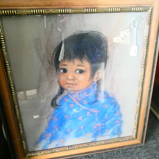 KRISTEN ZAMBUCKA (b.1941-) PASTEL SIGNED. CHINESE GIRL IN BLUE SILK JACKET. 46 x 40 cm.