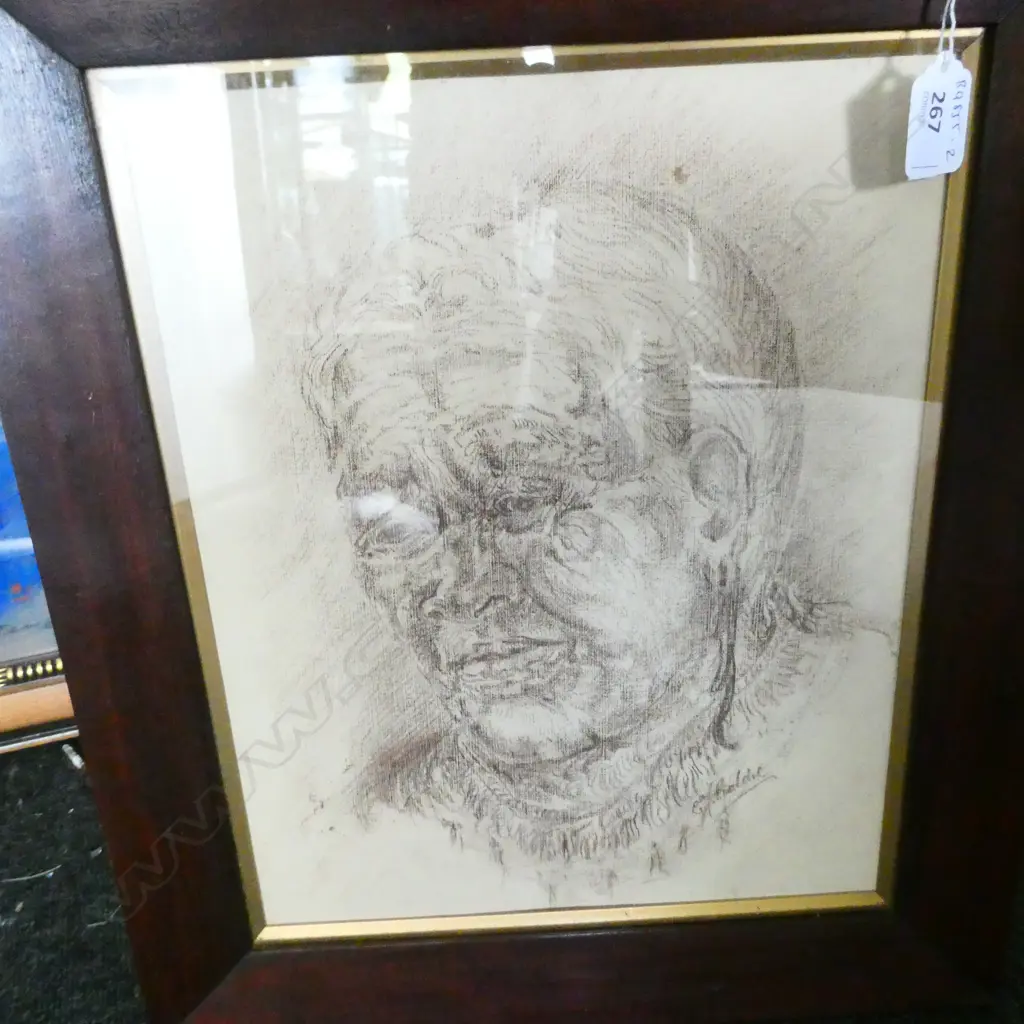 MID 20THC MAORI PORTRAIT RED CONTE DRAWING ON PAPER BEARS SIGNATURE C F GOLDIE. 34 X 27cm Image 1++
