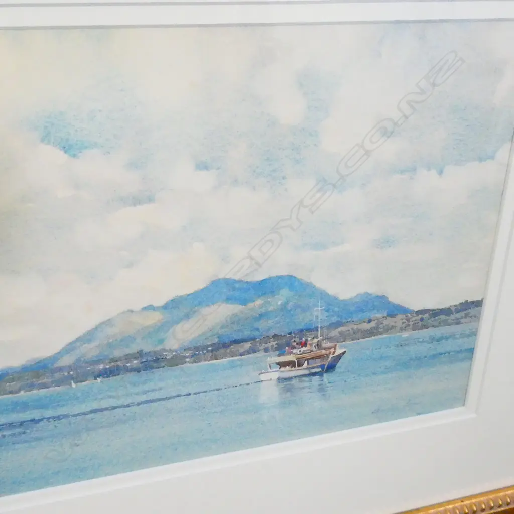 CHARLTON EDGAR (1903-76) WATERCOLOUR, COASTAL SCENE WITH LAUNCH, SIGNED. 240 x  310mm Image 1++