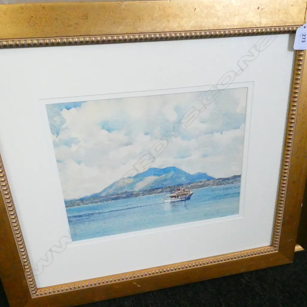CHARLTON EDGAR (1903-76) WATERCOLOUR, COASTAL SCENE WITH LAUNCH, SIGNED. 240 x  310mm Image 1++