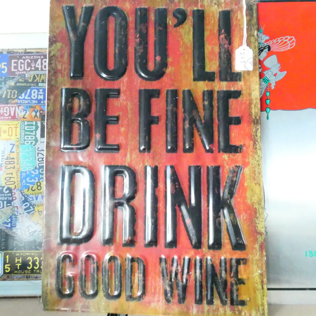 3 TIN SIGNS; I LOVE USA, DRINK WINE, ISOLDE 460 X 355MM Image 1++