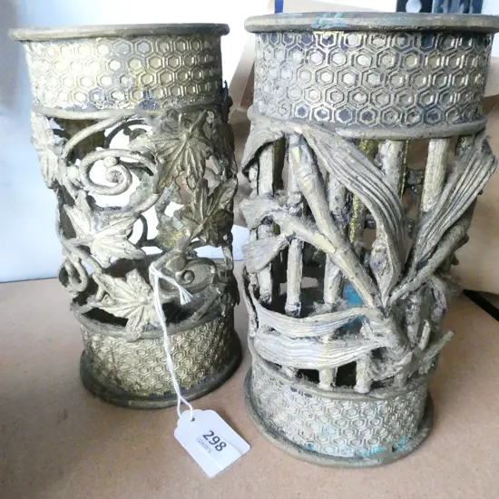 PR BRONZE ORIENTAL  OPEN CUT VASES - H. 180 DIA. 95MM