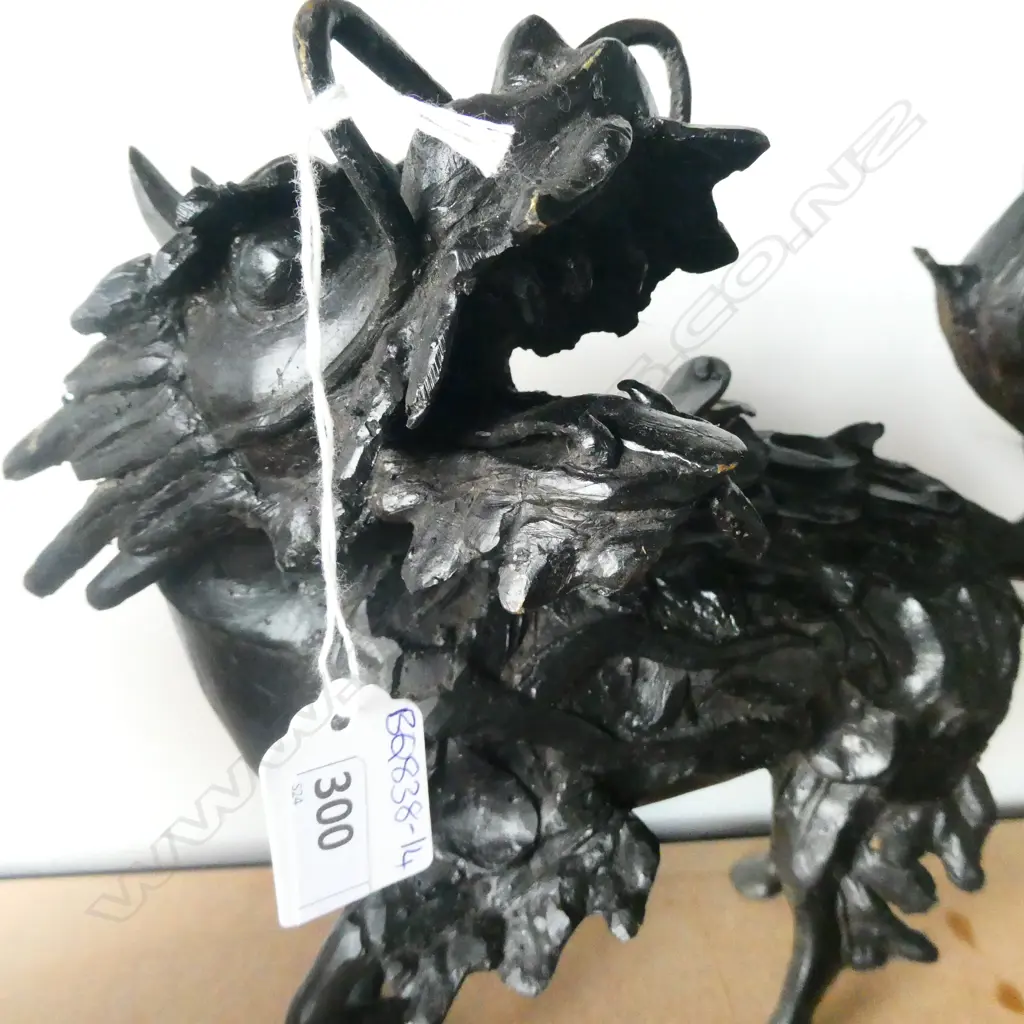 HEAVY BLACK PAINTED BRONZE ORIENTAL MYTHICAL DRAGON - L. 280MM H. 290MM Image 1++