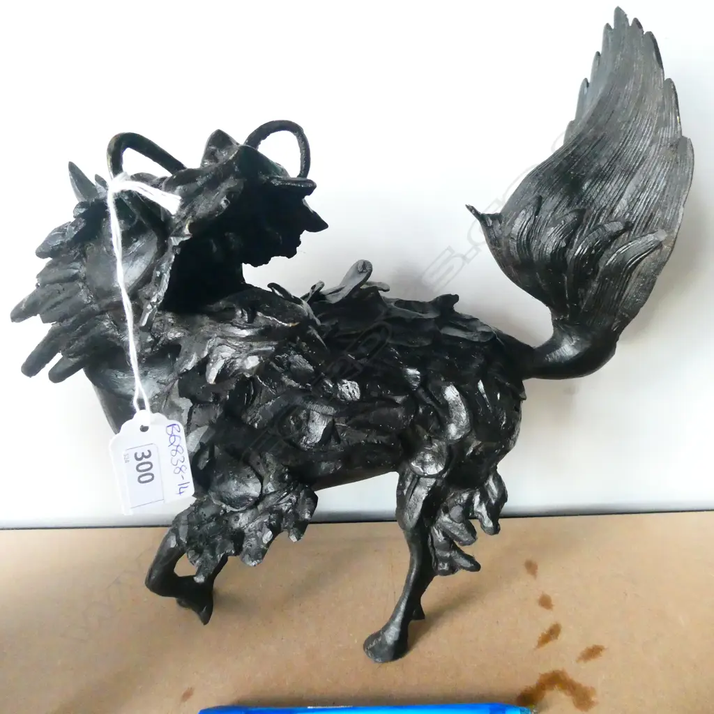 HEAVY BLACK PAINTED BRONZE ORIENTAL MYTHICAL DRAGON - L. 280MM H. 290MM Image 1++