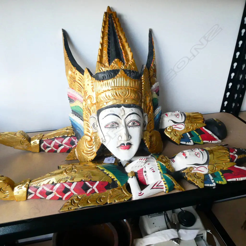 3 CARVED & PAINTED THAI MASKS Image 1++