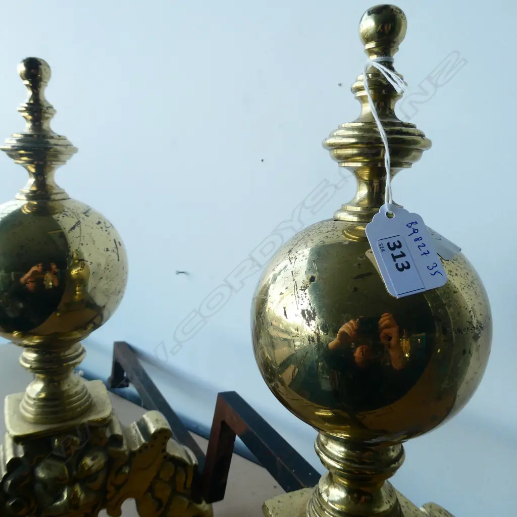 PAIR CLASSICAL BRASS + IRON FIRE DOGS Image 1++