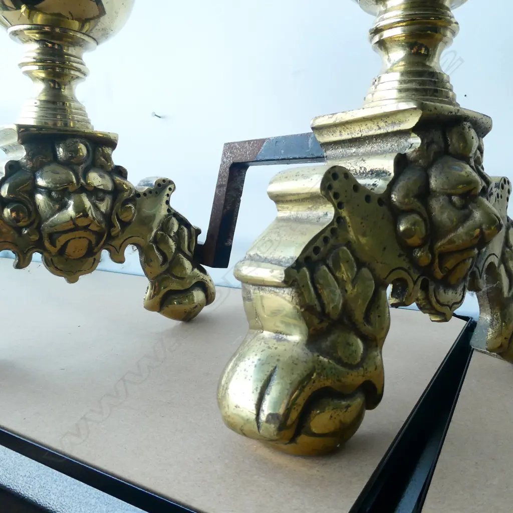 PAIR CLASSICAL BRASS + IRON FIRE DOGS Image 1++