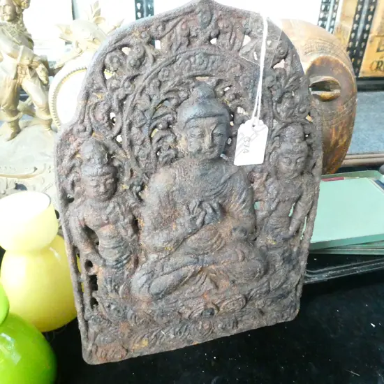 OLD CAST IRON ORIENTAL DEVOTIONAL PLAQUE