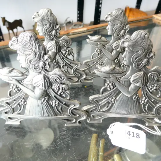4 ART NOUVEAU STYLE MENU HOLDERS H. 105MM