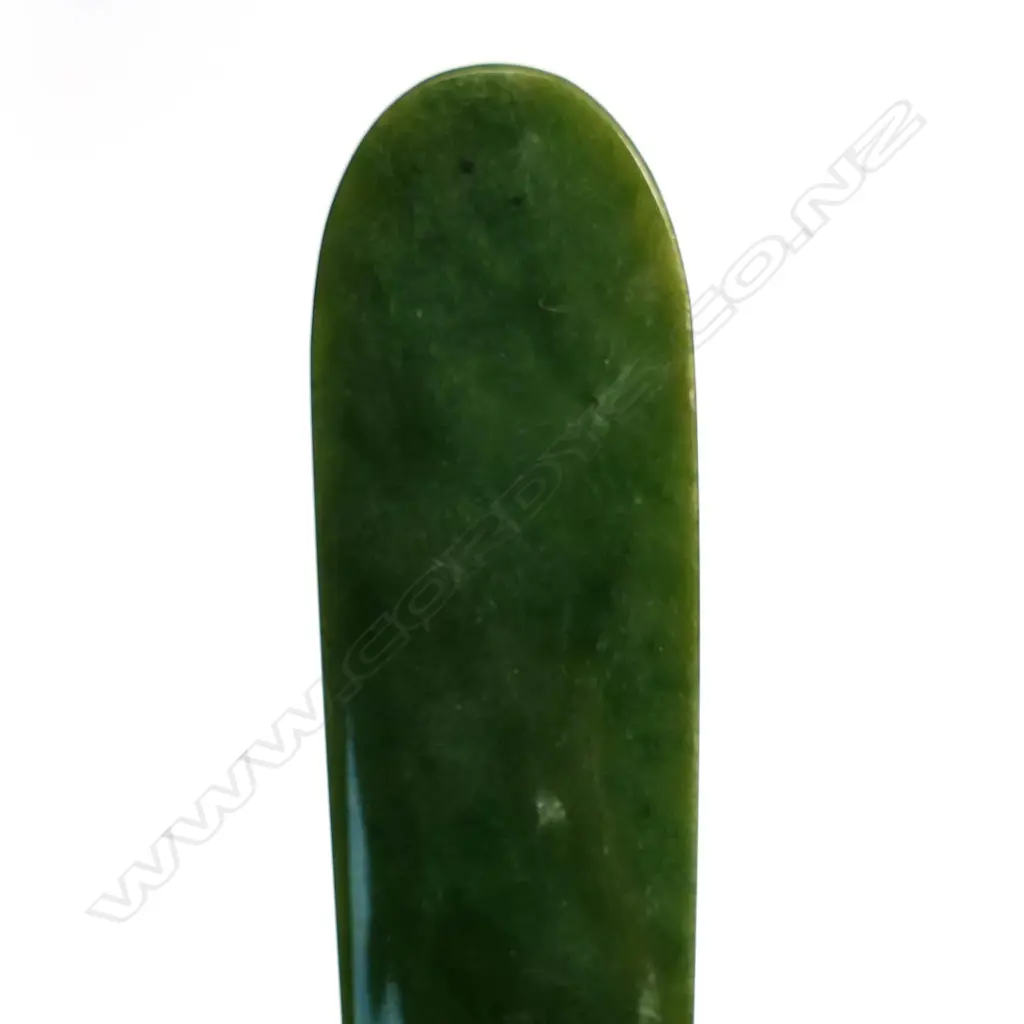 LG GREENSTONE TEARDROP POUNAMU - 170 X 40MM SUSPENSION HOLE WITH PLAITED TWINE. Image 1++
