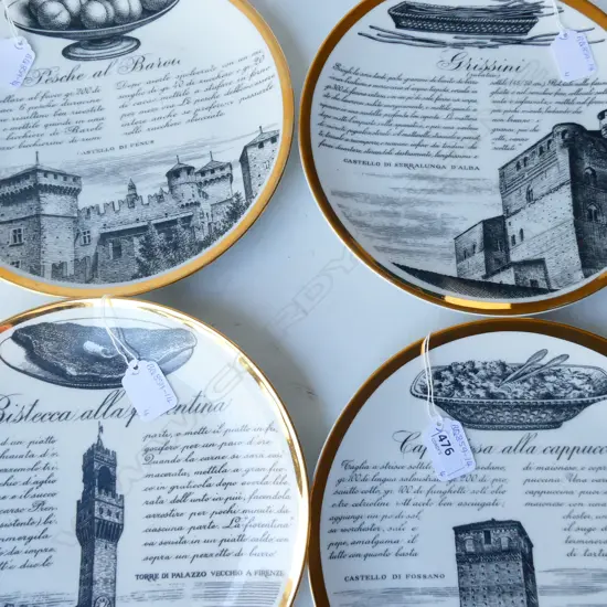 FOUR FORNASETTI ITALIAN RECIPE PLATES 