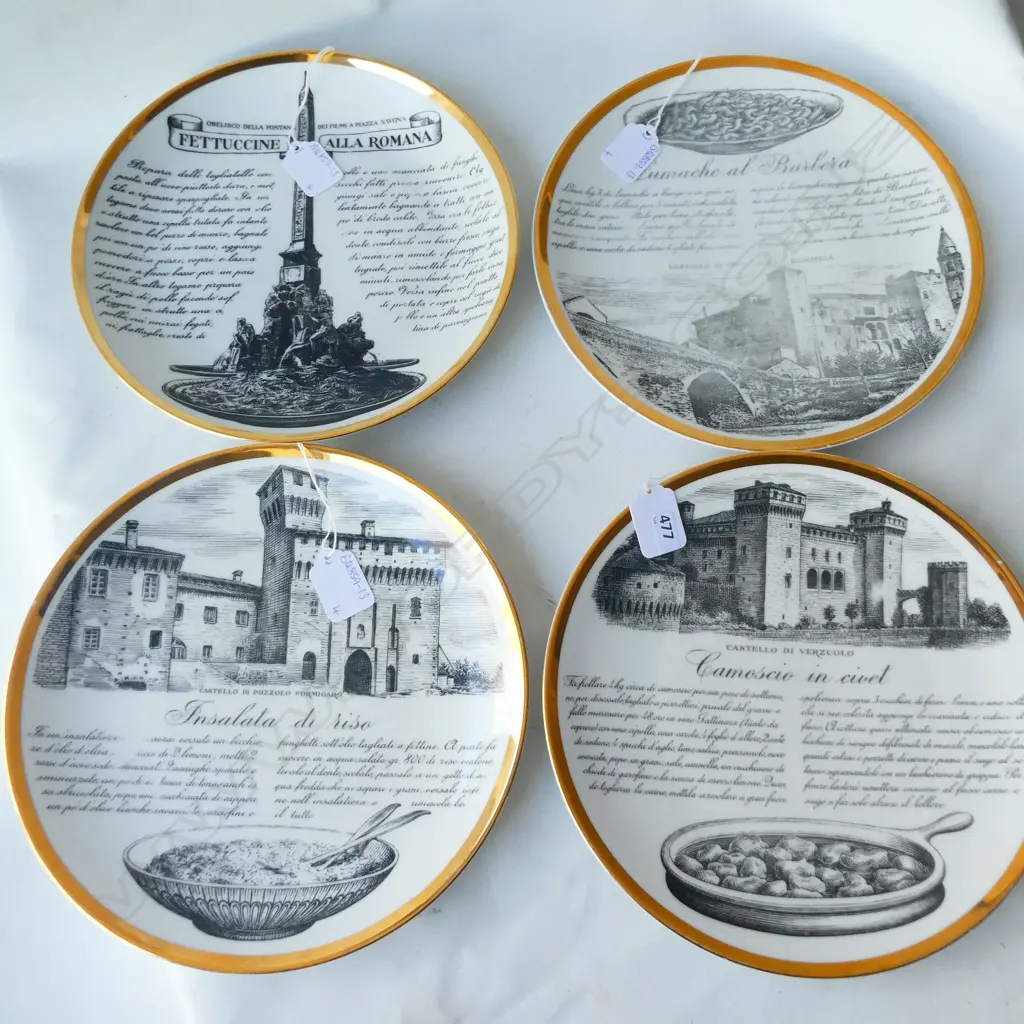 FOUR FORNASETTI ITALIAN RECIPE PLATES (ONE WORN) Image 1++