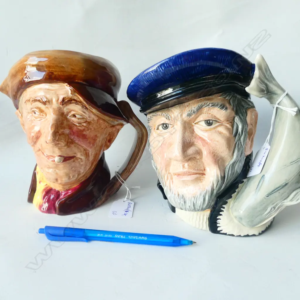 2 LGE R/DOULTON CHARACTER JUGS CAPT AHAB + ARRY H.170mm Image 1++
