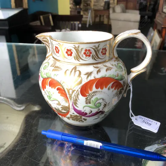 19thC DERBY HAND PAINTED JUG