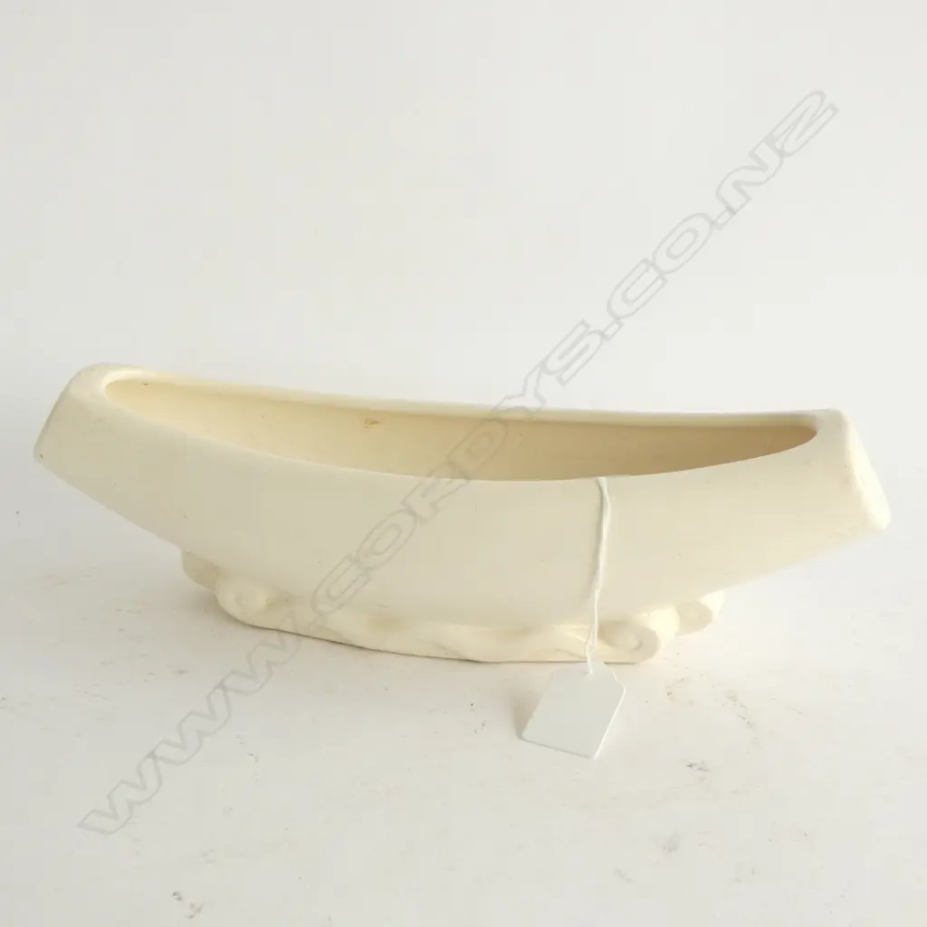 CROWN LYNN TROUGH VASE WAKA FORM. WHITE L.295mm Image 1++