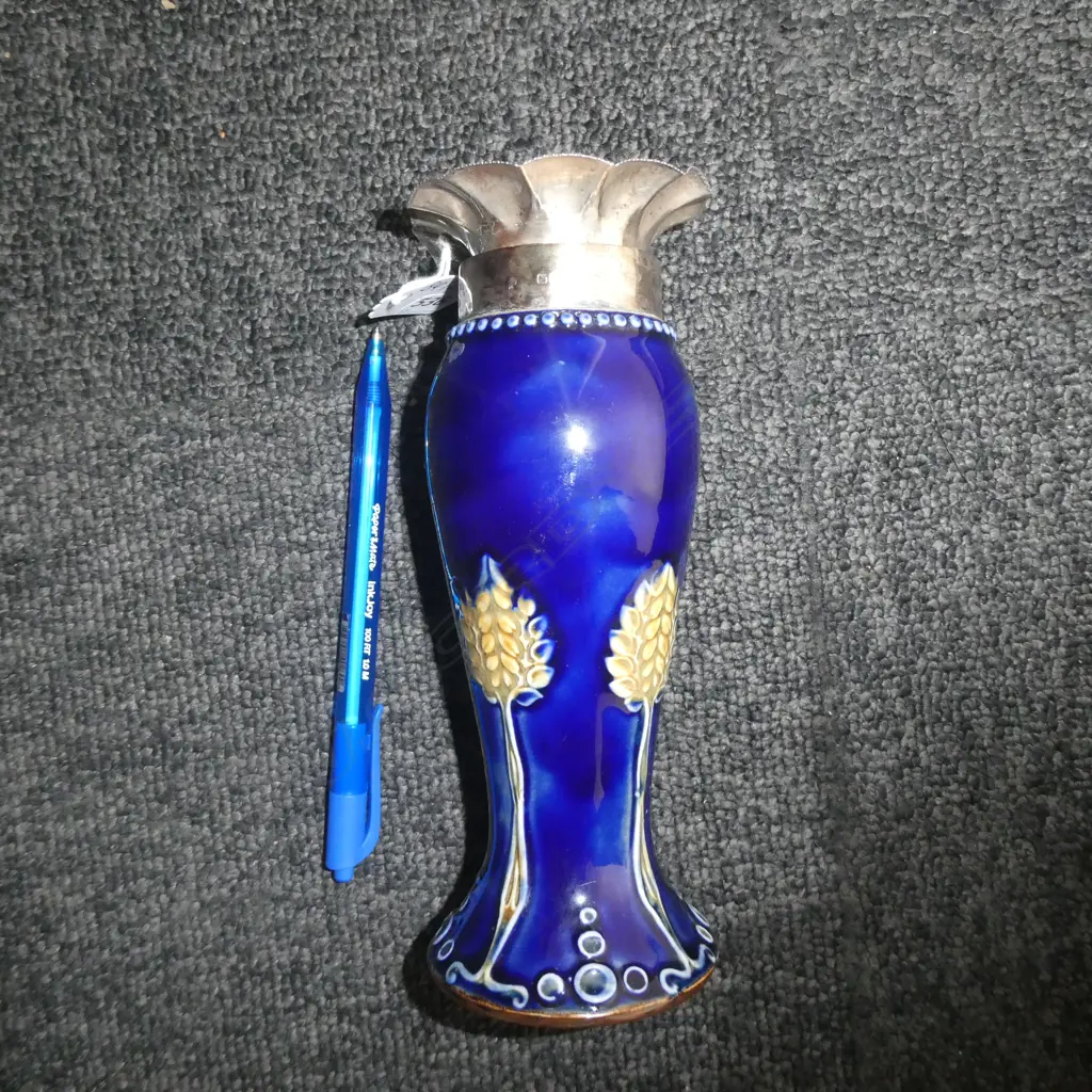 DOULTON STONEWARE VASE SILVER RIM Image 1++