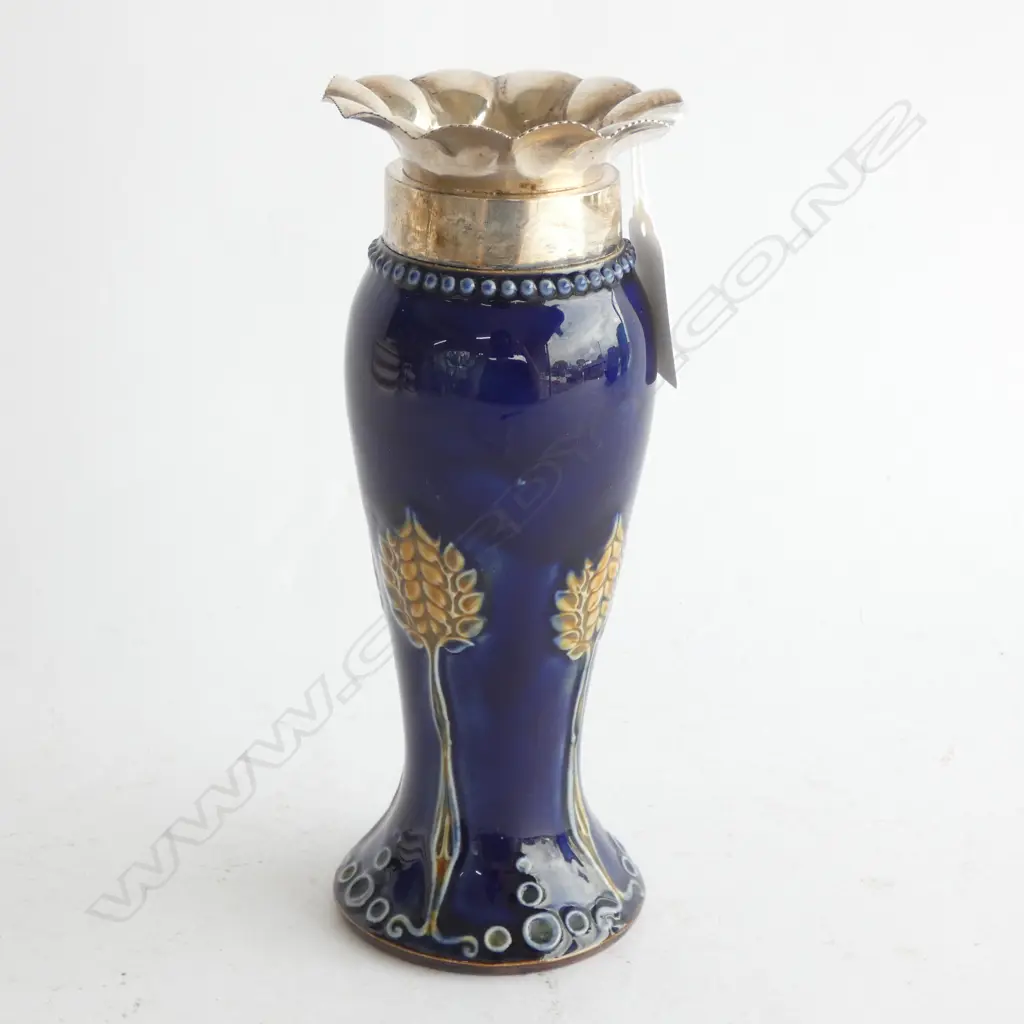 DOULTON STONEWARE VASE SILVER RIM Image 1++