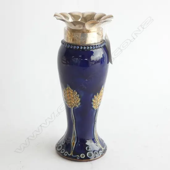 DOULTON STONEWARE VASE SILVER RIM