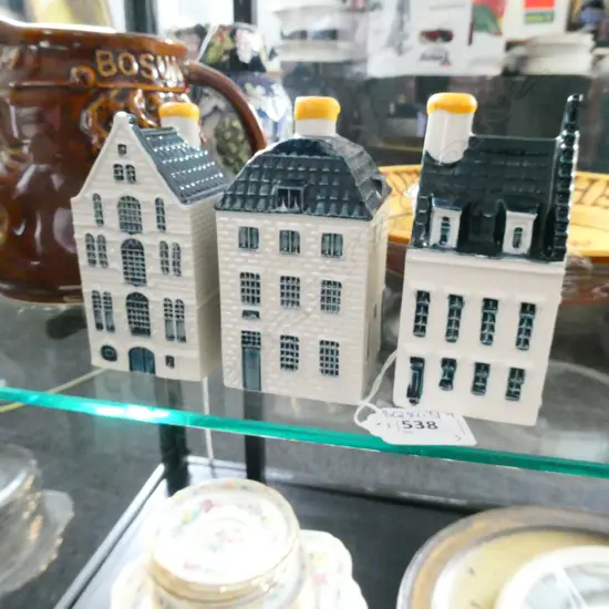 3 KLM BLUE DELFT HOUSES H. 110MM