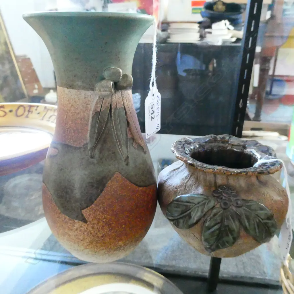 2 AUSTRALIAN STUDIO POTTERY VASES BY 'MB'. GUM NUT Image 1++