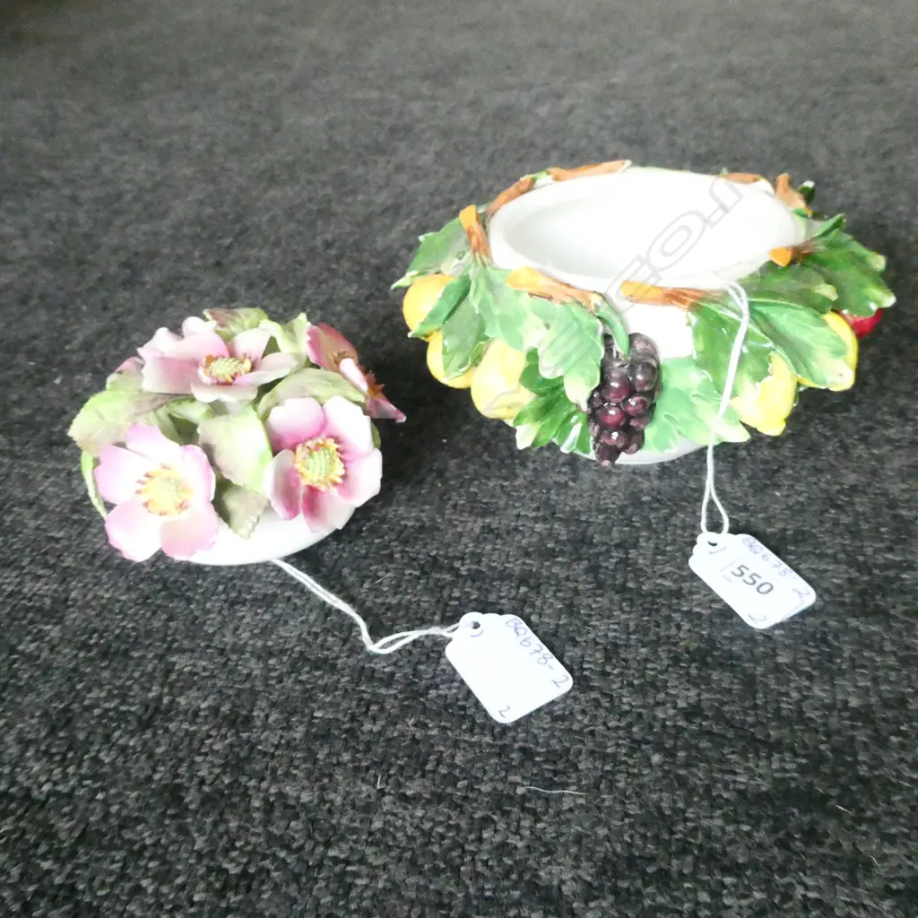 CAPODIMONTE BOWL WITH FRUITS (DIA.165MM) & ADDERLEY BOWL PORCELAIN PRAIRIE ROSES (DIA. 100MM) Image 1++