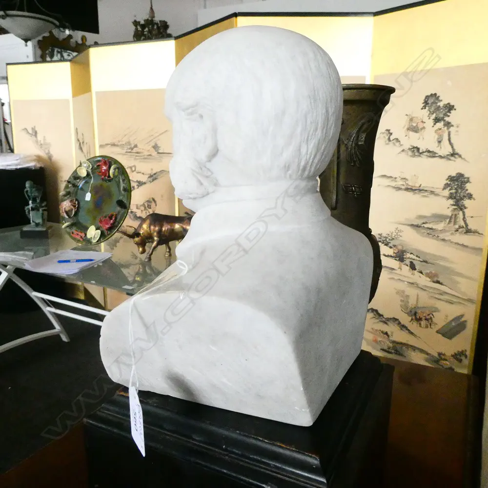 19thC GERMAN MARBLE BUST ON PLINTH H. 500MM Image 1++