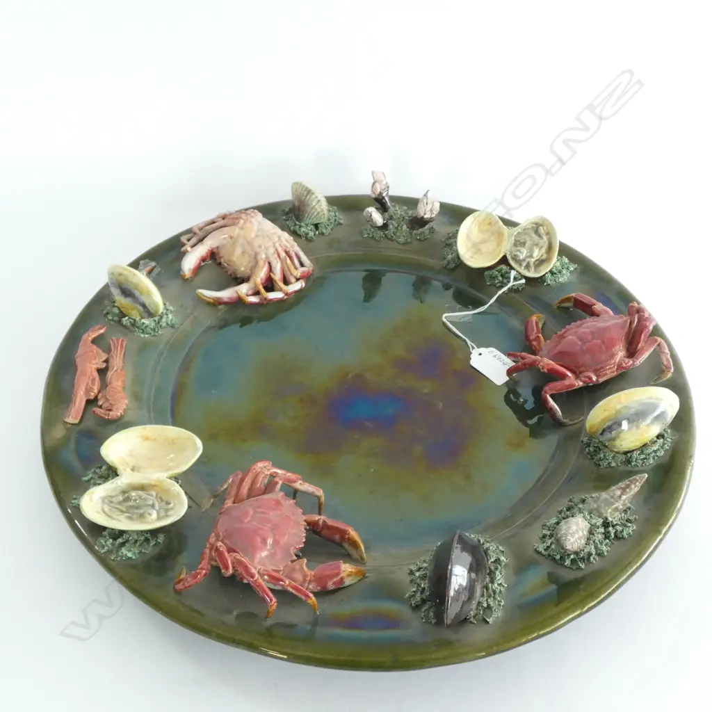 A c1940 Portuguese majolica Palissy type sea themed large wall plate Image 1++