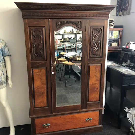 GLAZED EDWARDIAN WARDROBE H. 2035MM W. 1320M