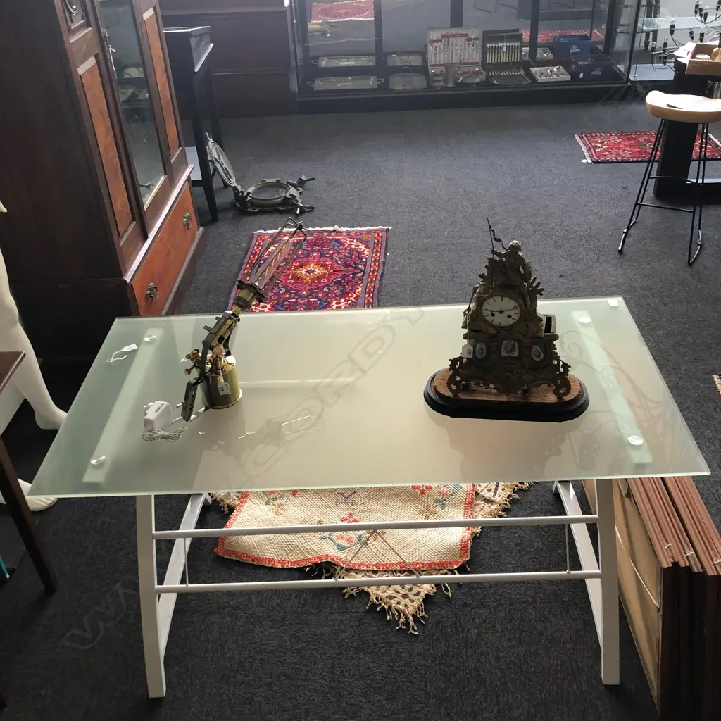 FROSED GLASS GREY POWDER COATED DESK 700X1400 Image 1++