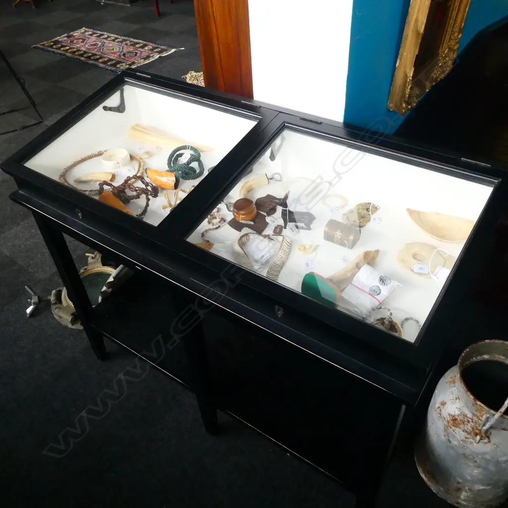 MODERN EBONISED DISPLAY VITRINE 2 SLOPING DOORS  Image 1++