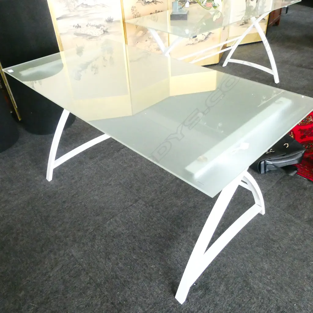 FROSTED GLASS WHITE PAINTED METAL DESK 700X1400  Image 1++
