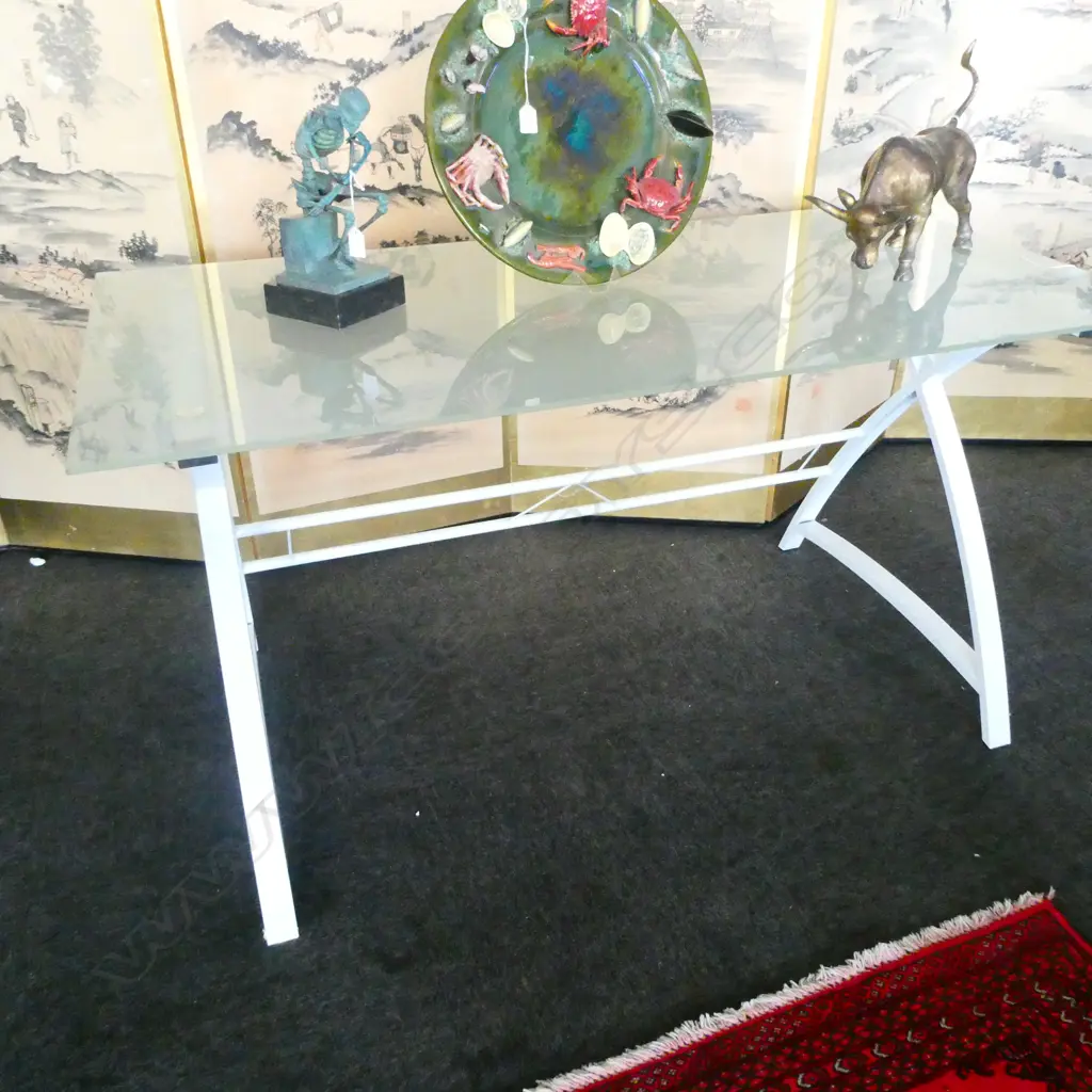 FROSTED GLASS WHITE PAINTED METAL DESK 700X1400  Image 1++