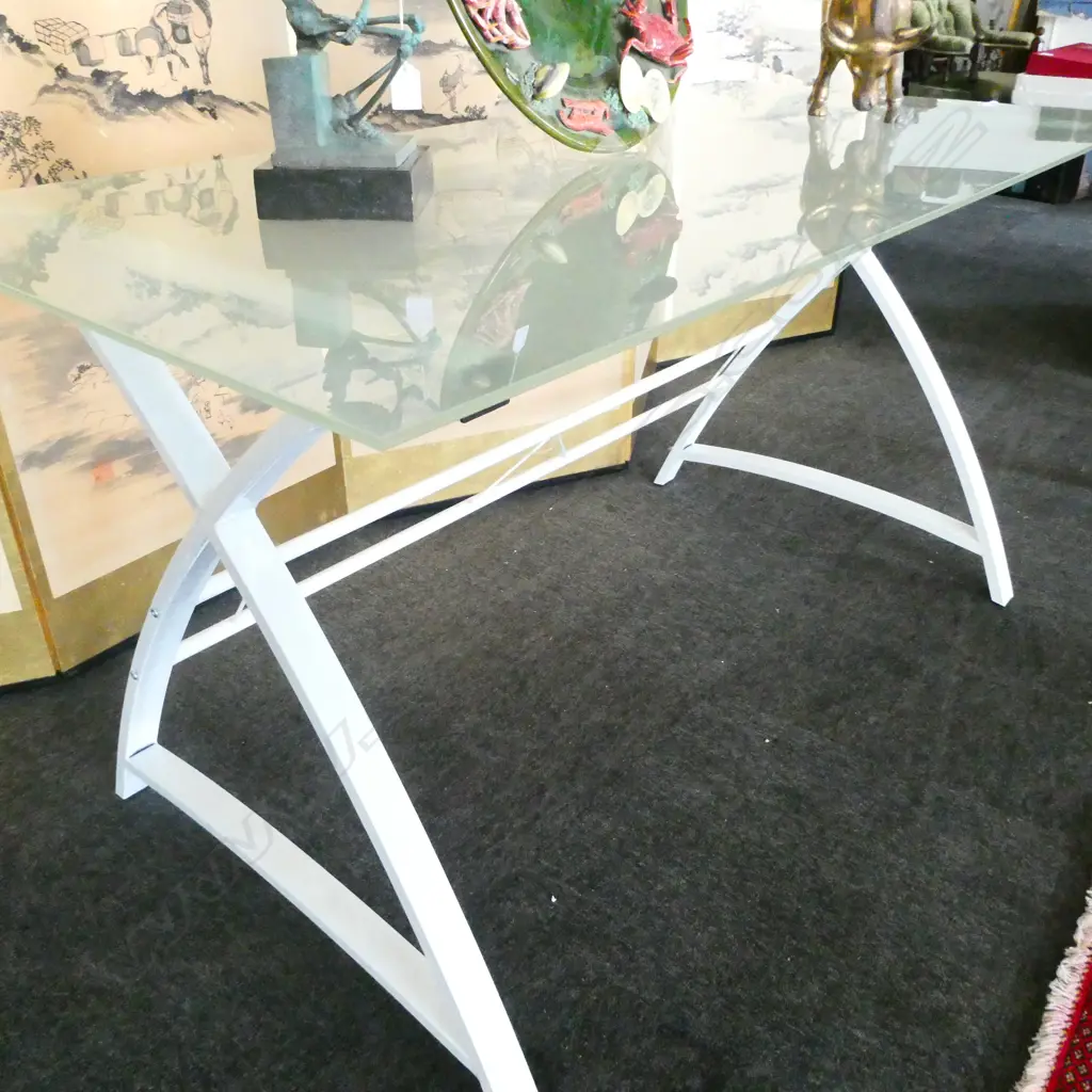FROSTED GLASS WHITE PAINTED METAL DESK 700X1400  Image 1++