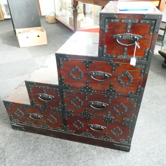 JAPANESE STEP CHEST 6 DRAWERS 4 STEPS 890X 405X 875MM