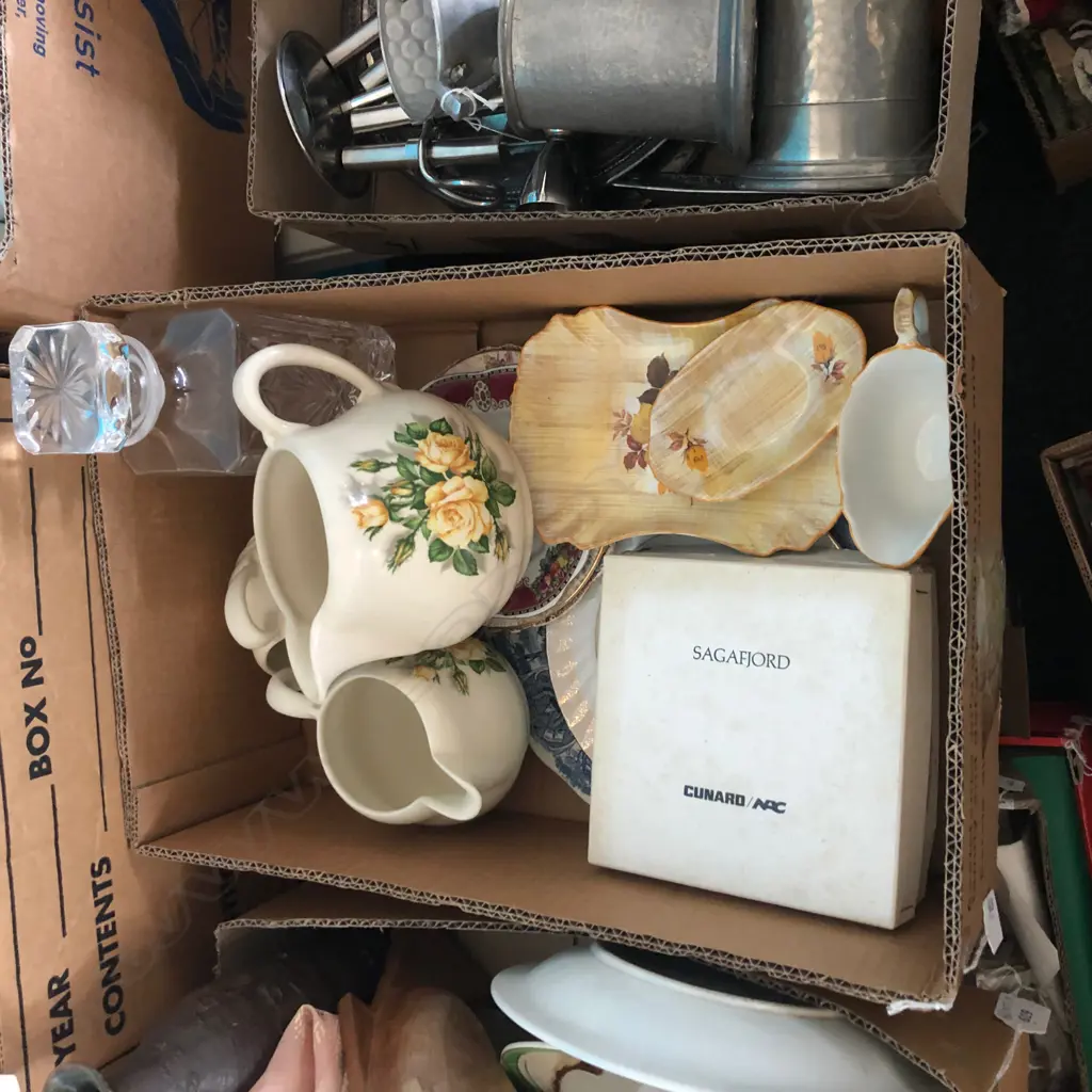 BOX LOT ASST. CHINA + DECANTER Image 1++
