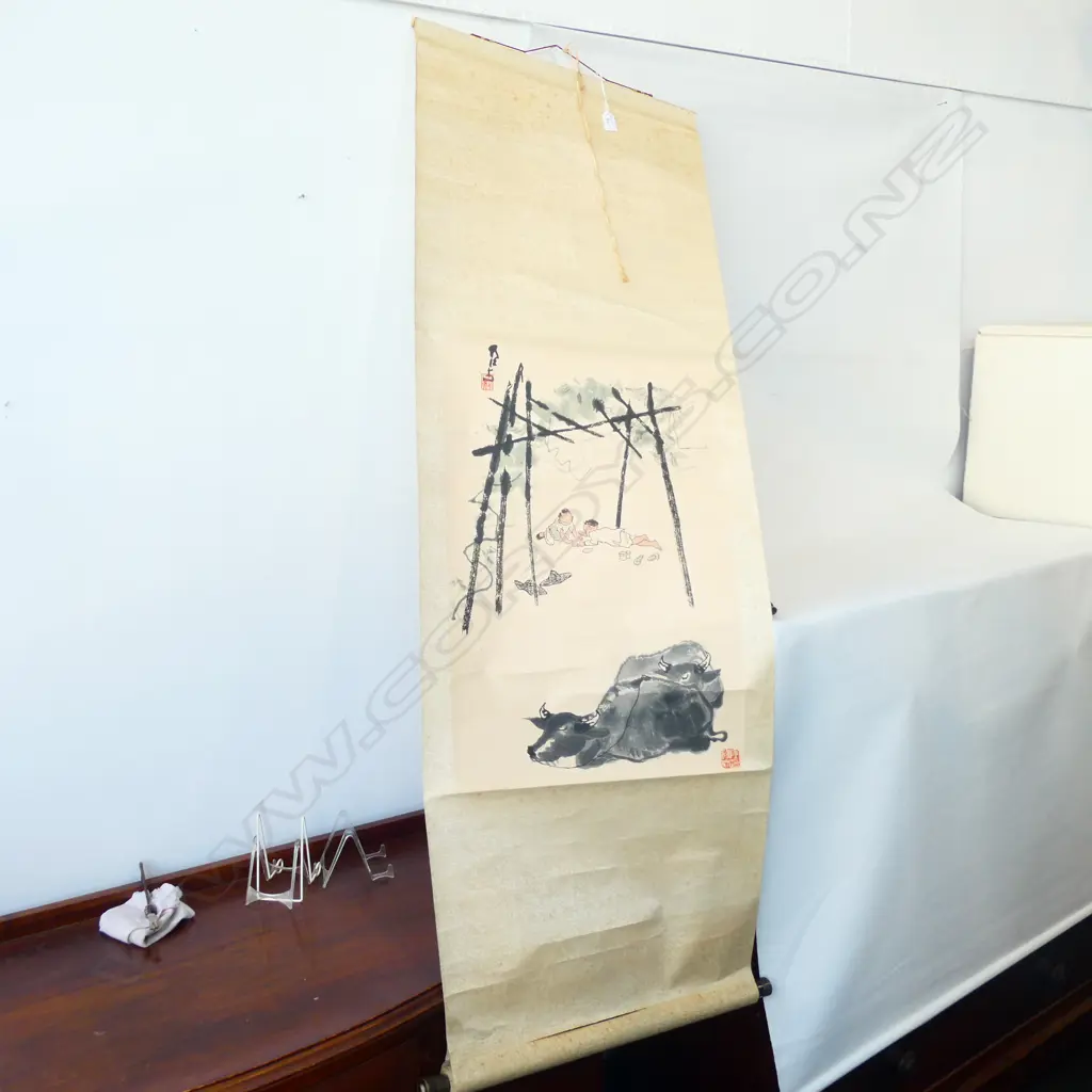 (421/22) ORIENTAL SCROLL COWS & CHILDREN2 Image 1++