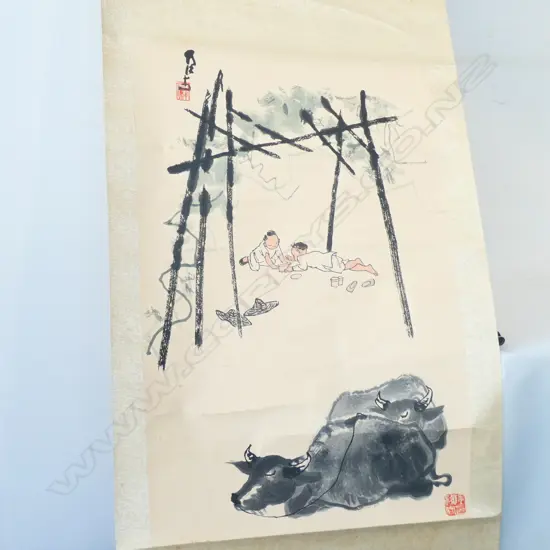 (421/22) ORIENTAL SCROLL COWS & CHILDREN2