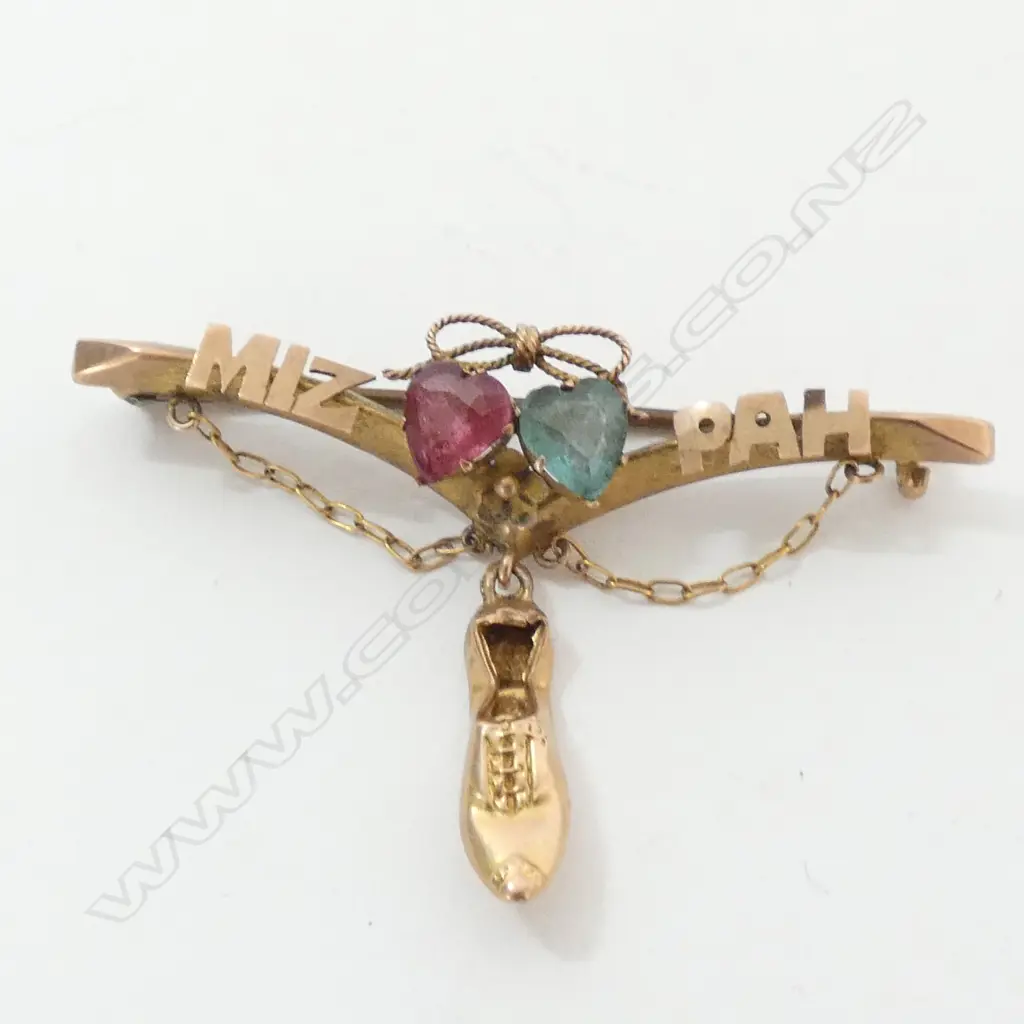 MIZPAH BROOCH, 2 STONES SET IN 9ct GOLD, VINTAGE, 2.4gm Image 1++