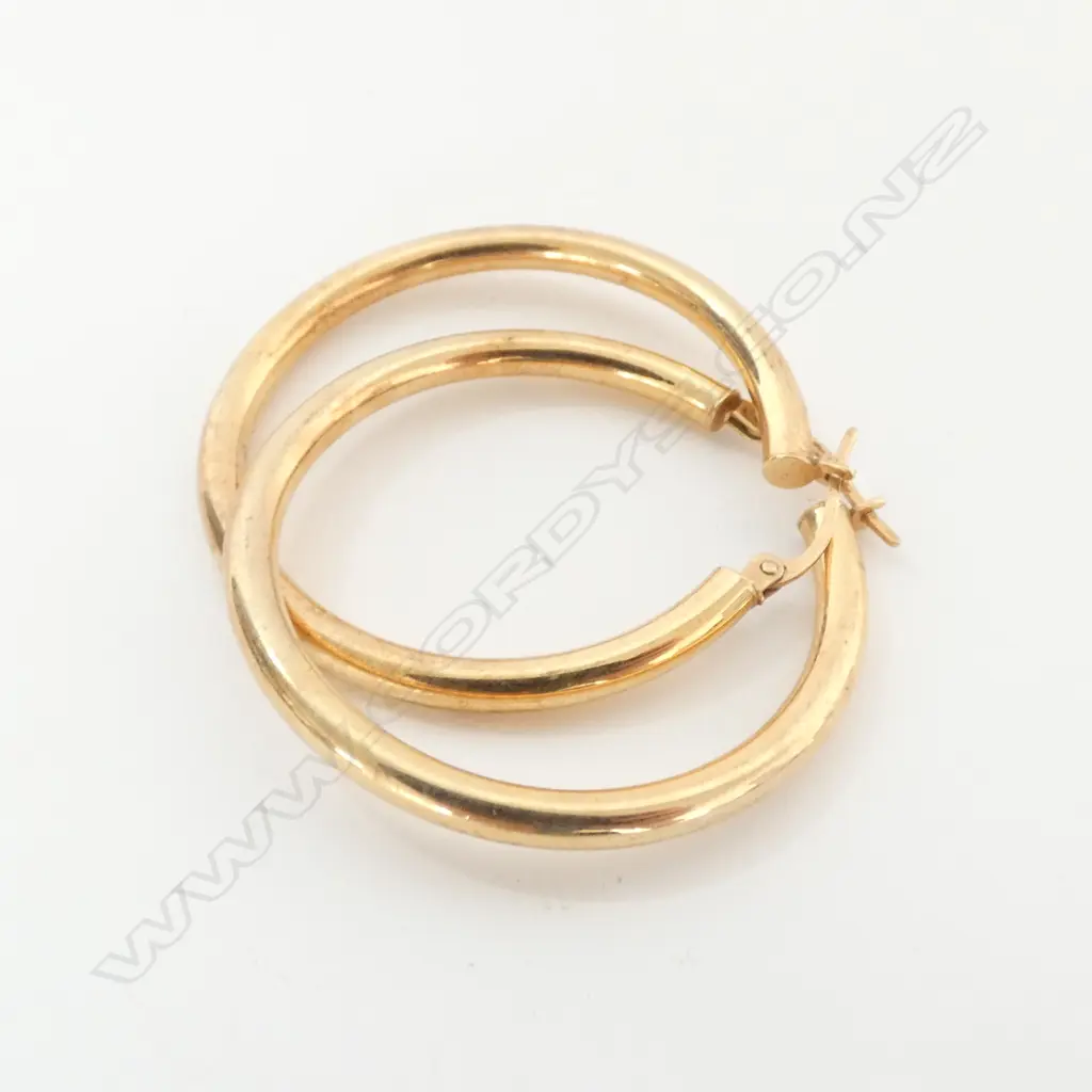 EARRINGS, HOOP, 9ct GOLD, 37mm DIAMETER, 2.7gm Image 1++