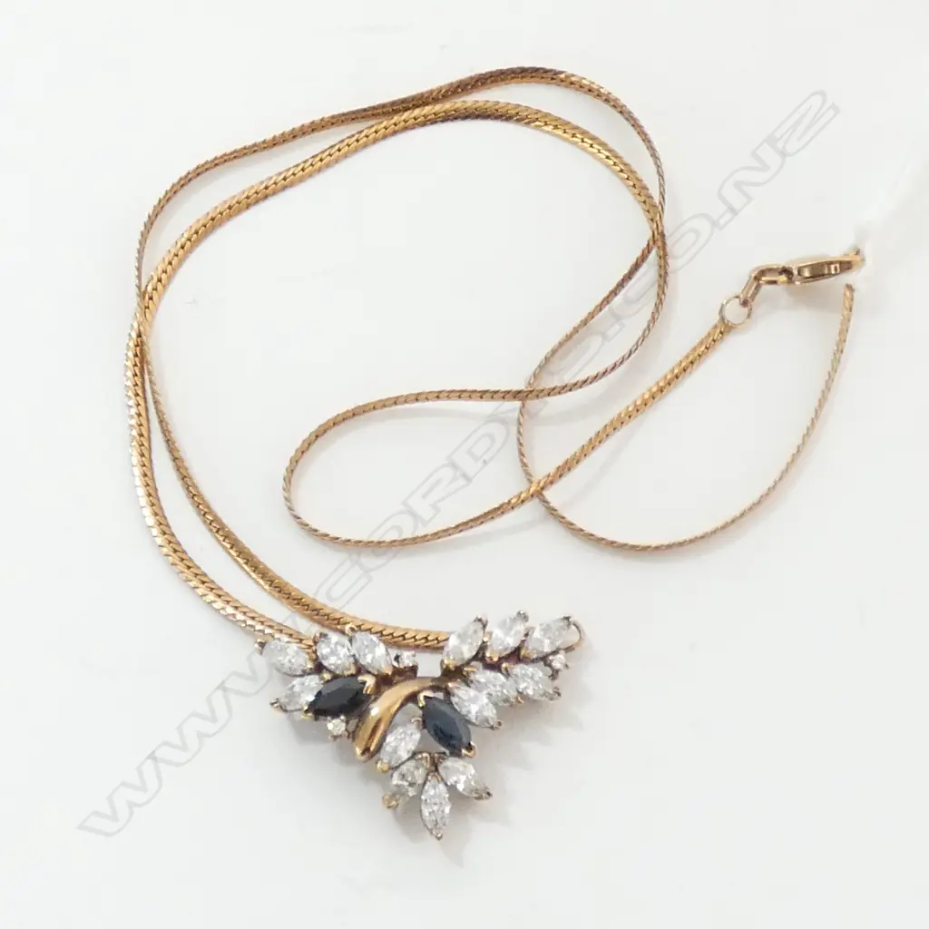 NECKLACE, SAPPS AND WHITE STONES SET IN 14ct GOLD Image 1++